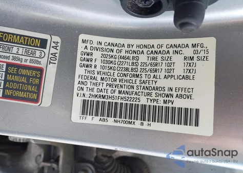 2015 Honda Cr-V Ex from USA, damaged, VIN 2HKRM3H51FH522225